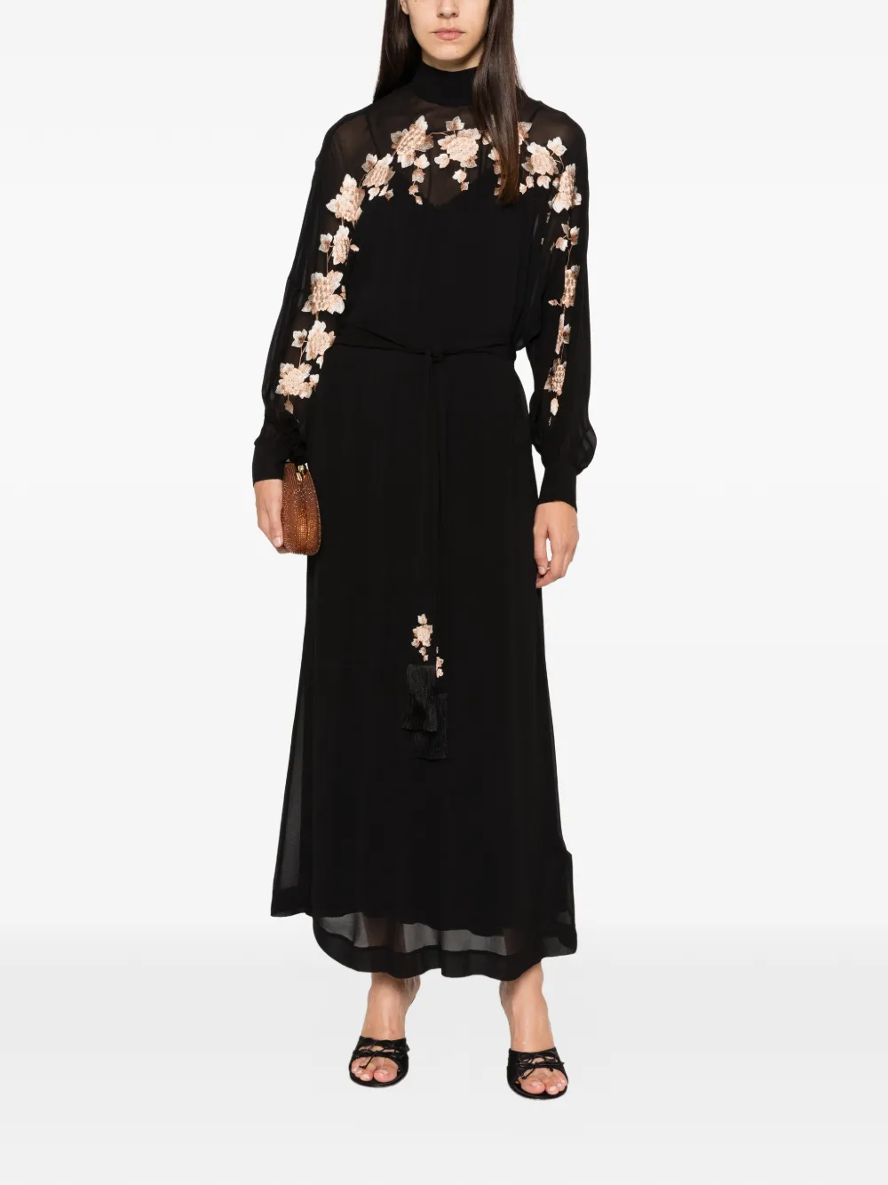 ZIMMERMANN floral-embroidered belted maxi dress Zwart