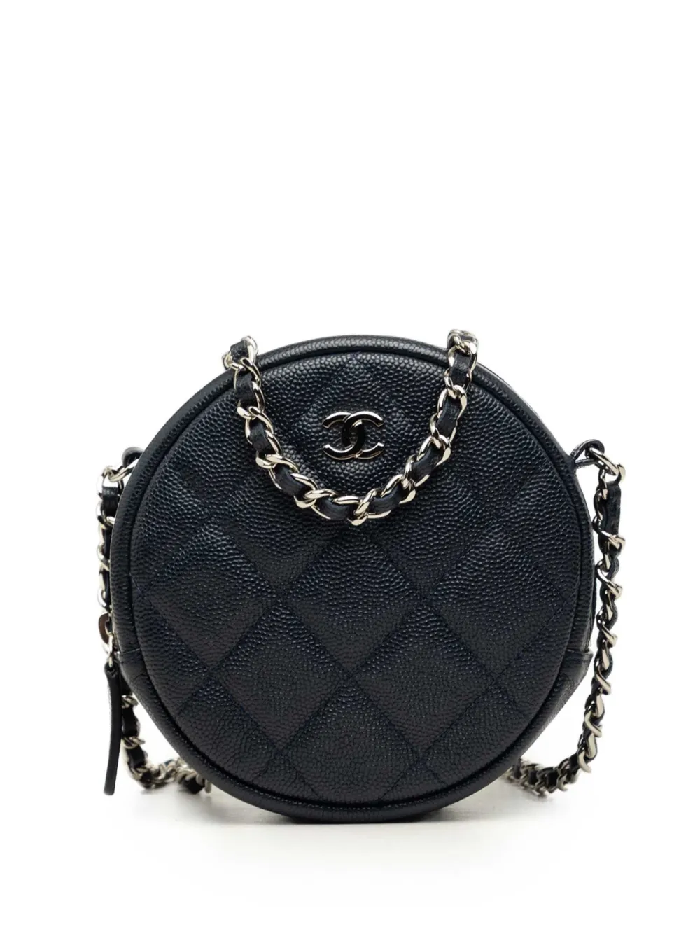 CHANEL Pre-Owned 2018-2019 CC Quilted Caviar Round Clutch With Chain crossbody bag - Blu