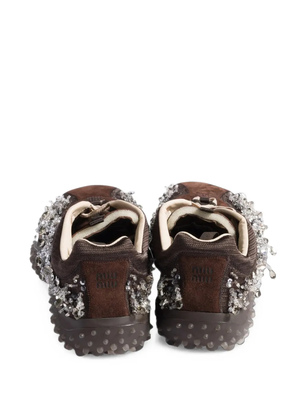 Miu Bubble embroidered technical fabric and suede sneakers Bruin
