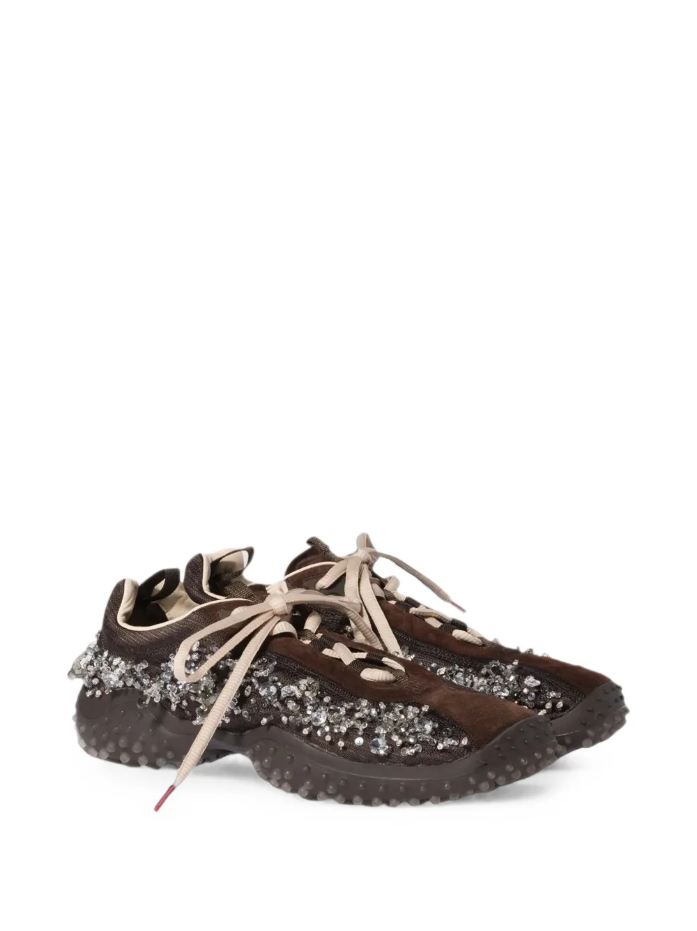 Miu Bubble embroidered technical fabric and suede sneakers Bruin