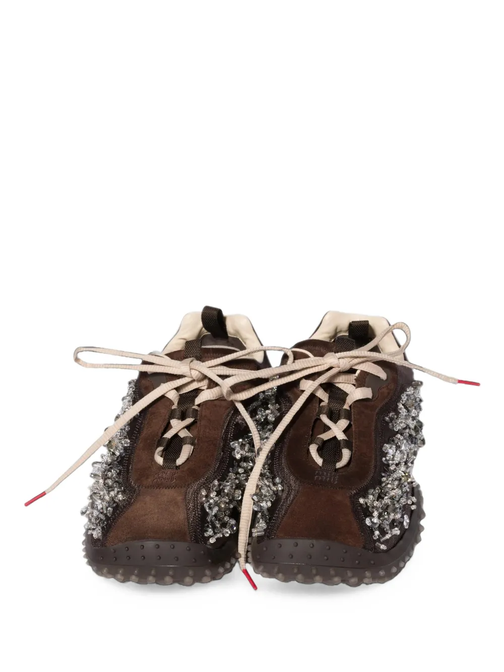 Miu Bubble embroidered technical fabric and suede sneakers Bruin