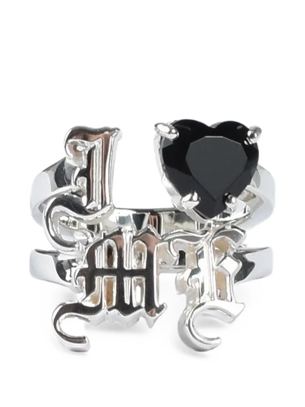 JUN/NAKAYAMA I Love Me onyx heart-detail ring - Argento