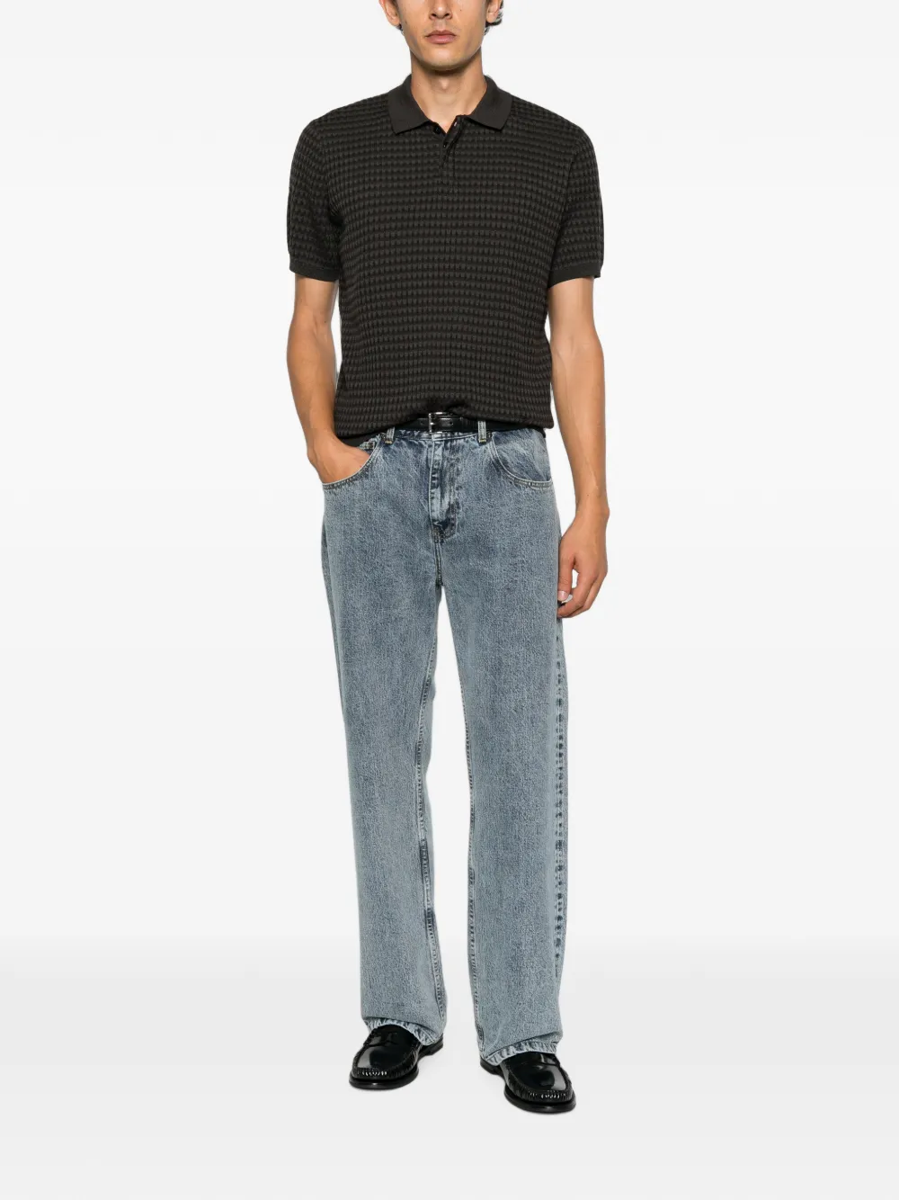 Emporio Armani Wafelgebreid poloshirt met korte mouwen Grijs