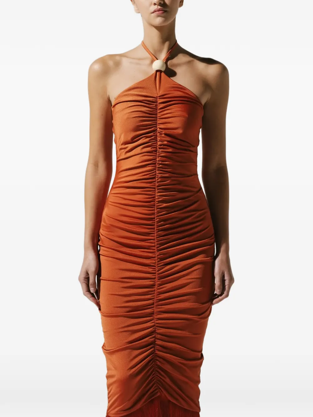 Baobab Zoe ruched fringe-detail maxi dress - Arancione
