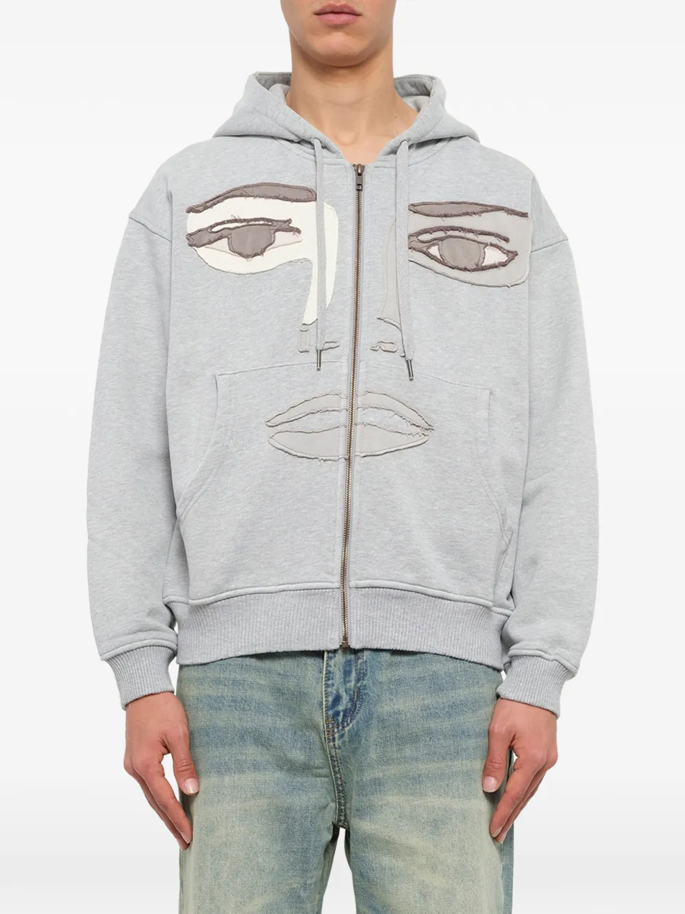 KidSuper Patchwork Face hoodie met rits Grijs