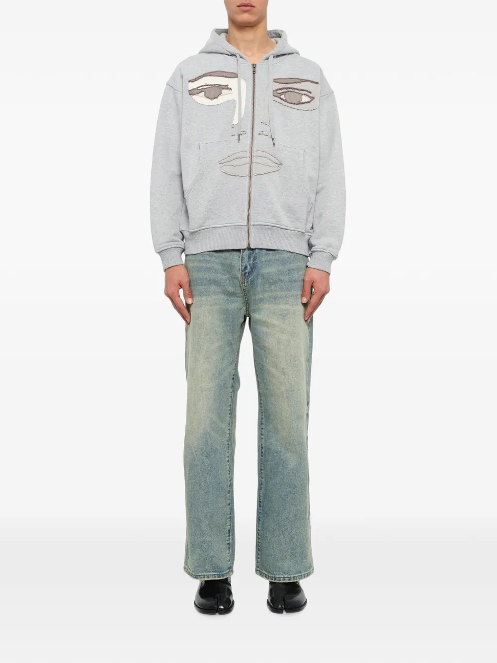 KidSuper Patchwork Face hoodie met rits Grijs