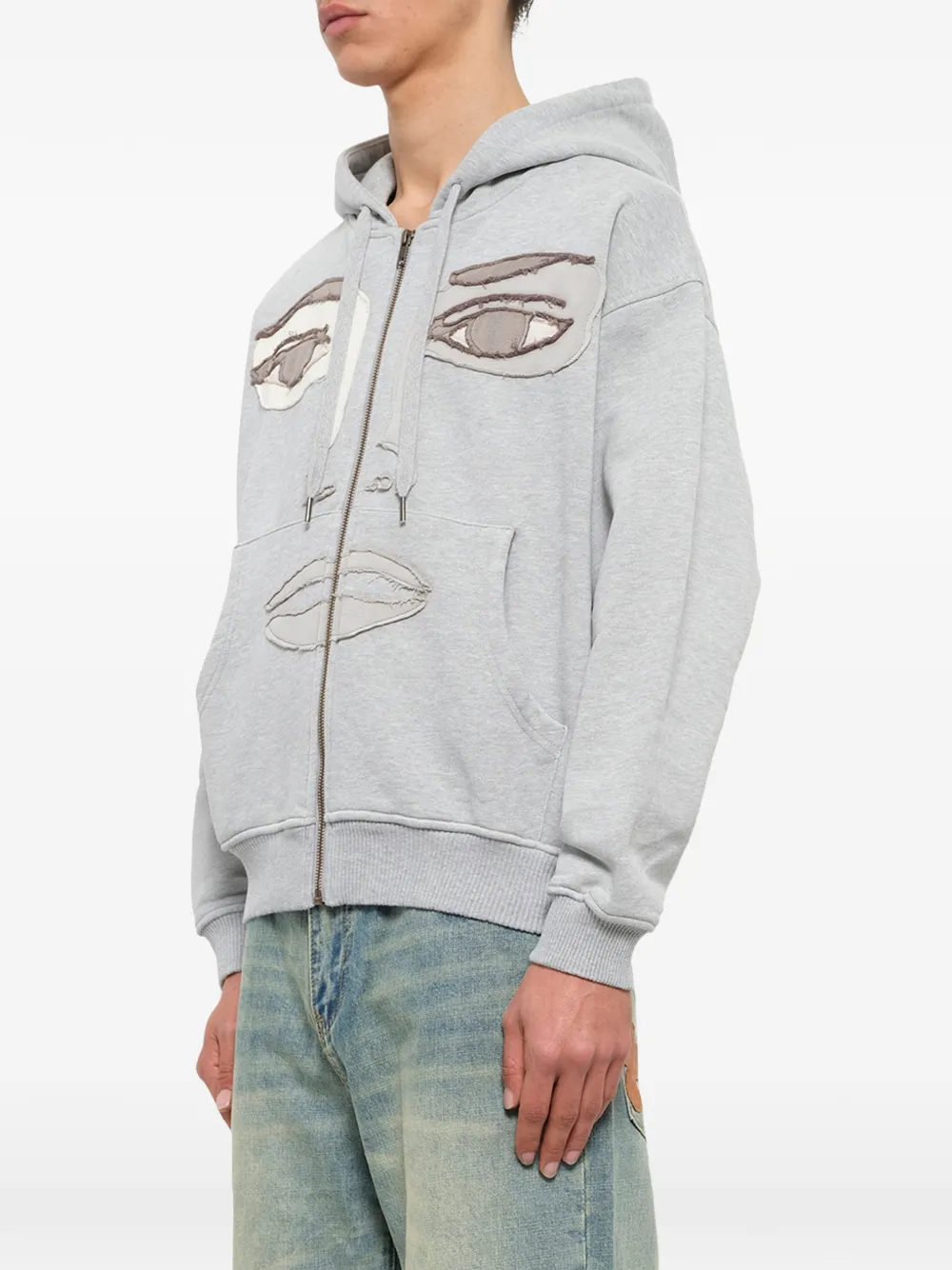 KidSuper Patchwork Face hoodie met rits Grijs