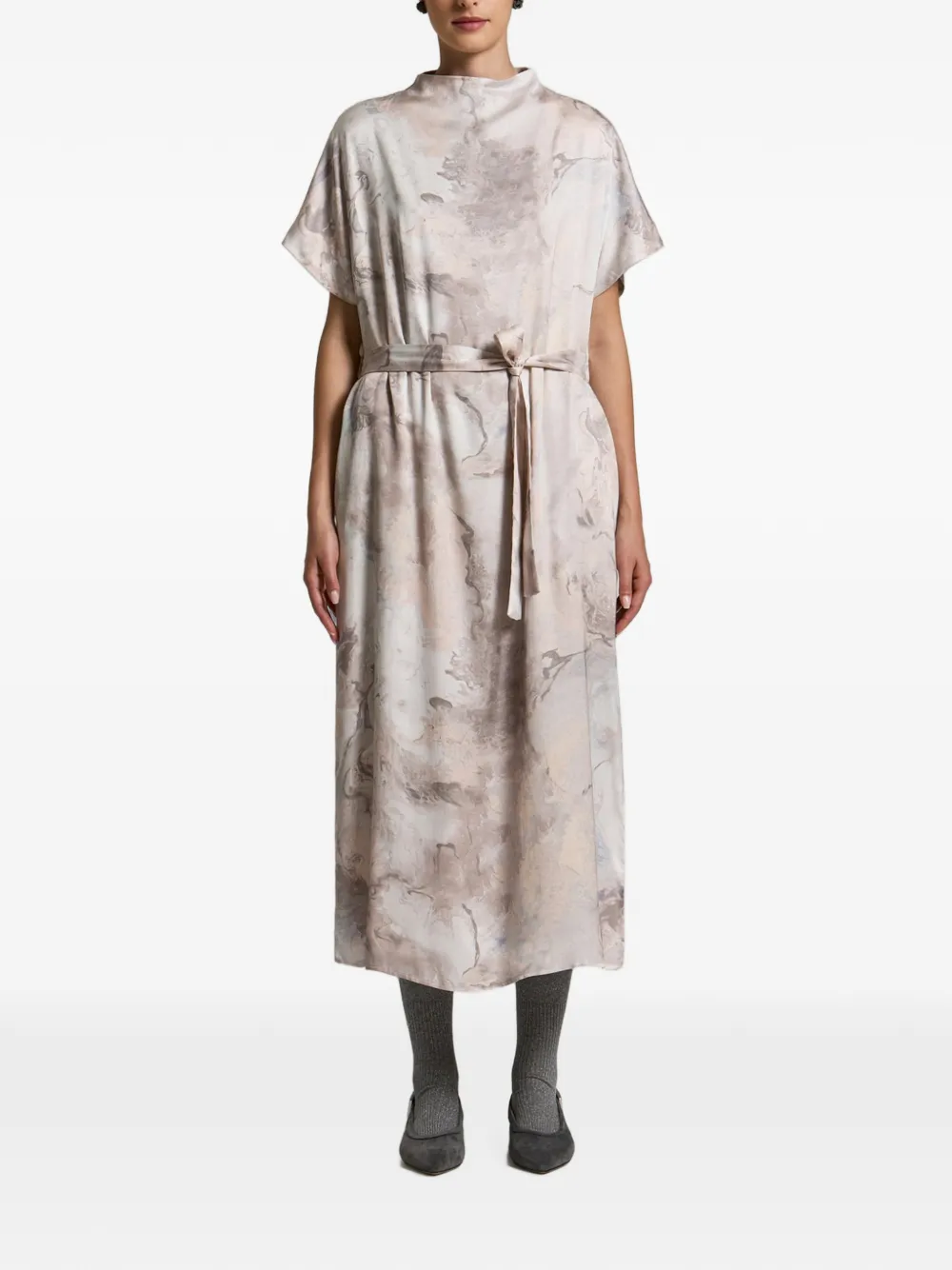 Peserico marble-print belted midi dress - Toni neutri