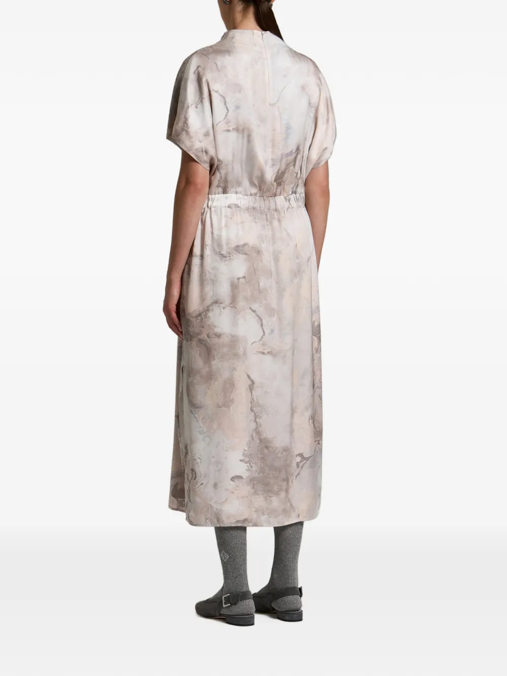 Peserico Midi-jurk met marmerprint en ceintuur Beige