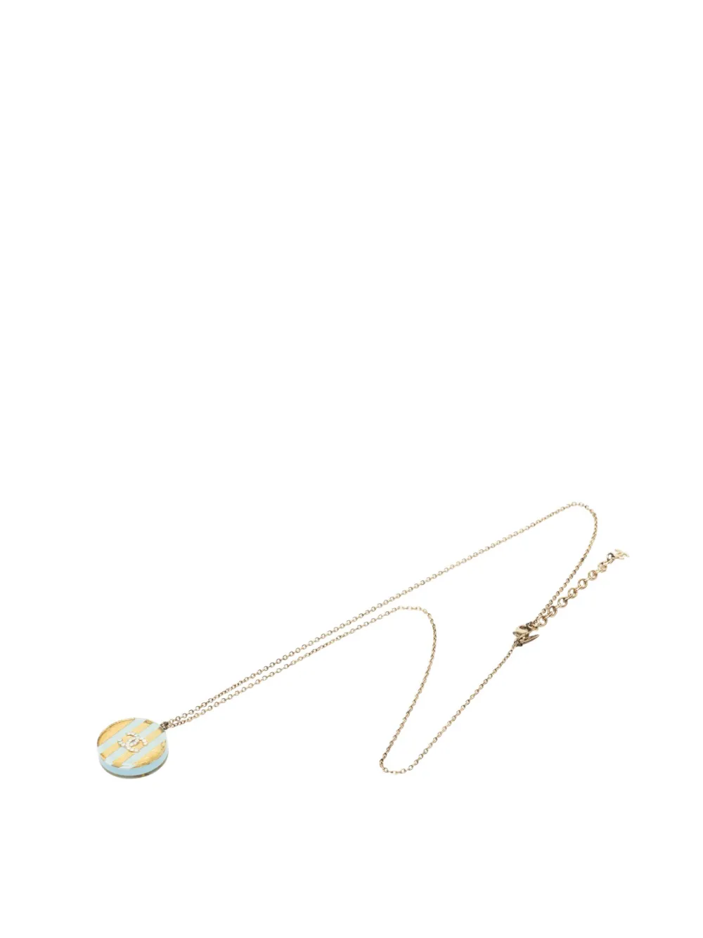 CHANEL Pre-Owned 2013 CC Gold Plated Striped Resin Strass Round Pendant Necklace costume necklace - Oro