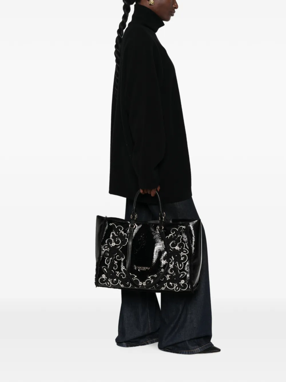ERMANNO FIRENZE large embroidered tote bag Zwart