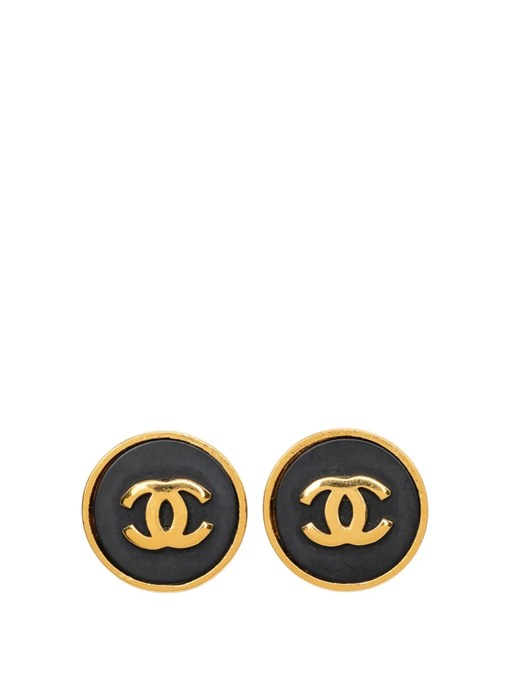 CHANEL Pre-Owned 1980-1990 CC Gold Plated and Resin Round Clip On Earrings costume earrings - Oro