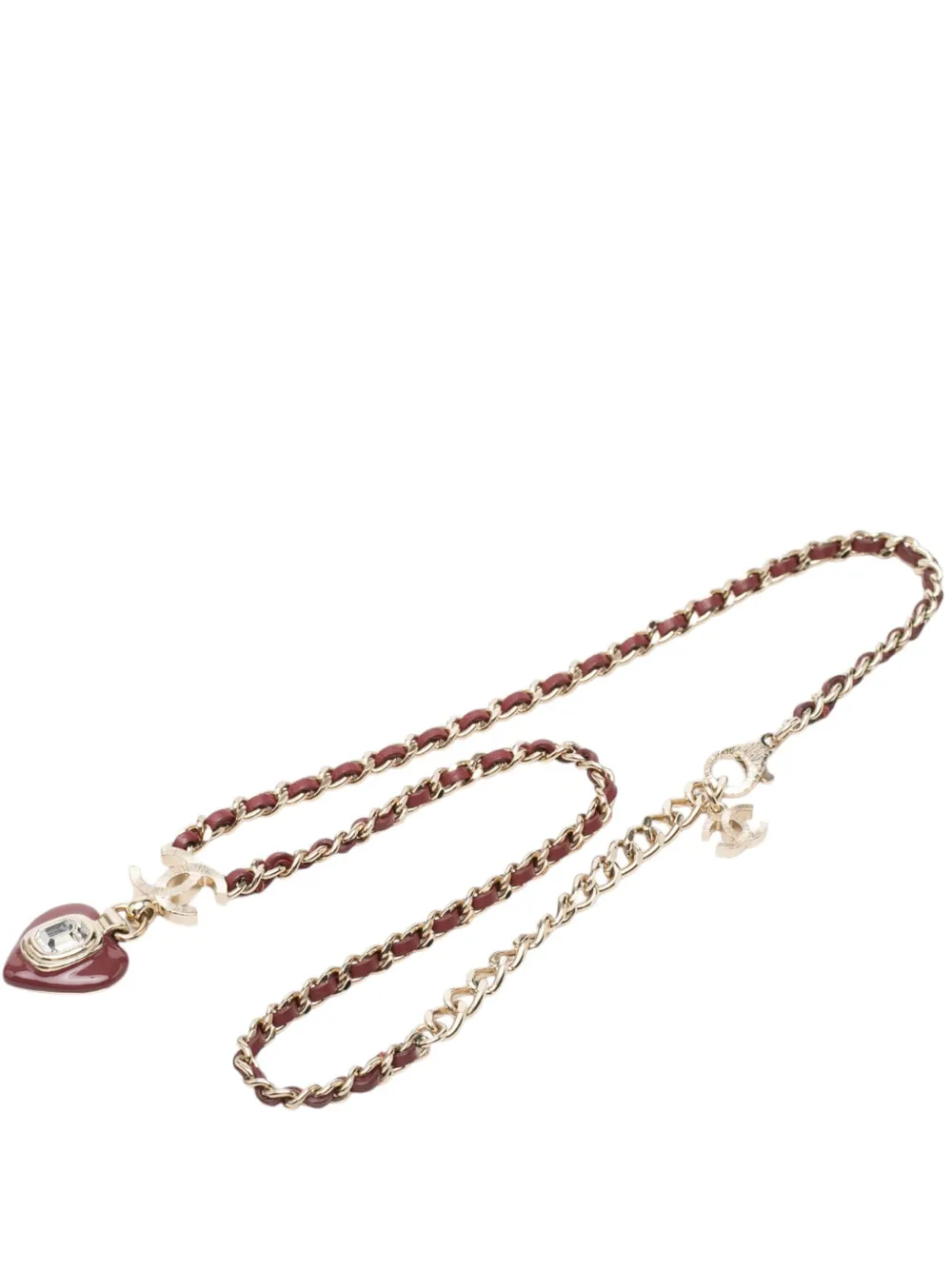 CHANEL Pre-Owned 2021 CC Gold Plated and Leather Woven Crystal Resin Heart Pendant Necklace costume necklace - Oro