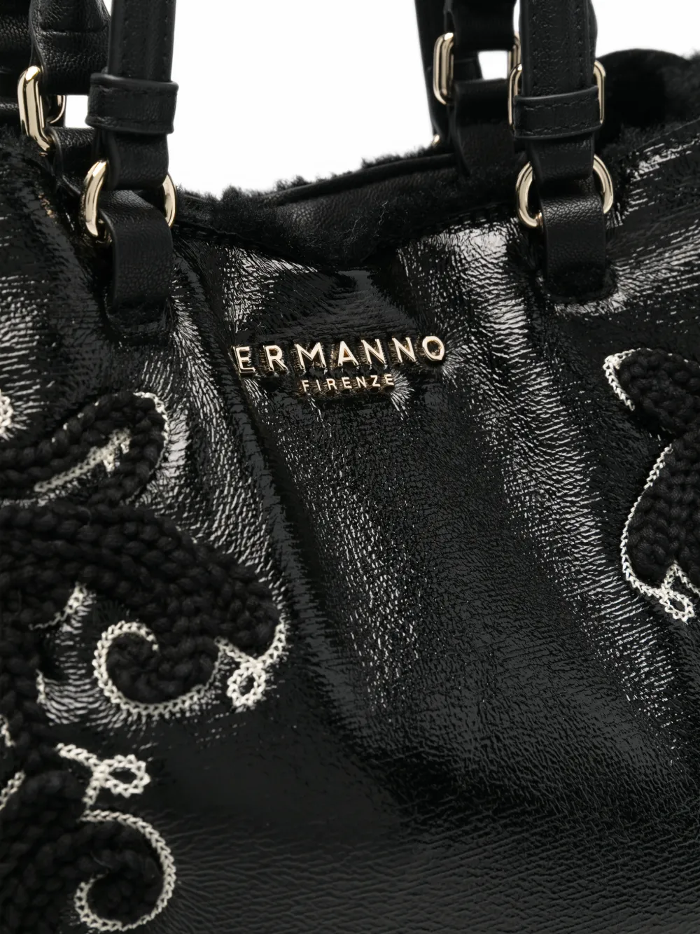 ERMANNO FIRENZE embroidered leather tote bag Zwart