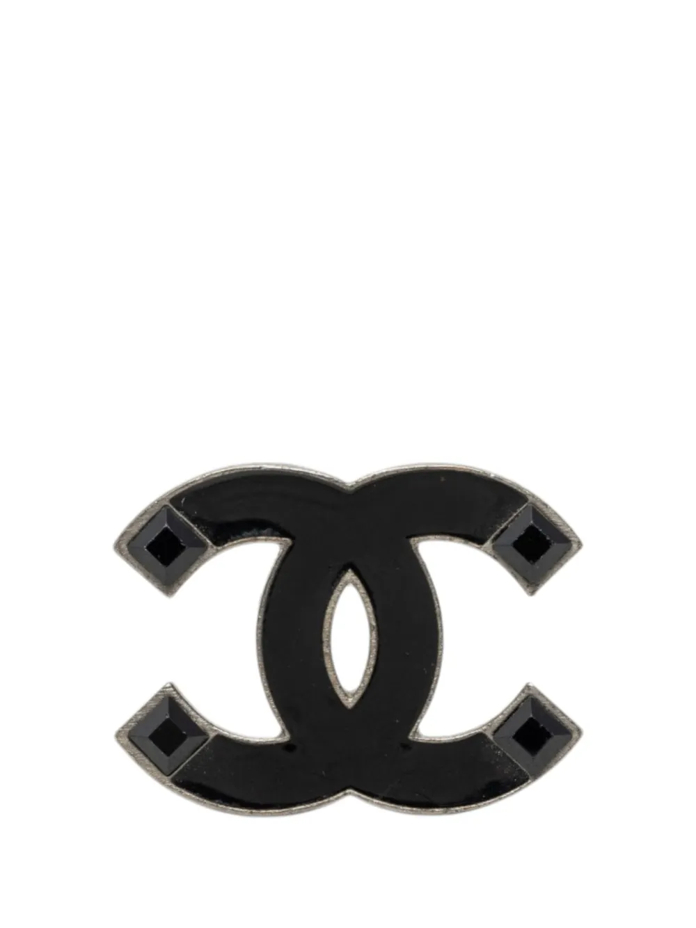 CHANEL Pre-Owned broche fantaisie en laiton et émail à logo CC (1998) - Noir