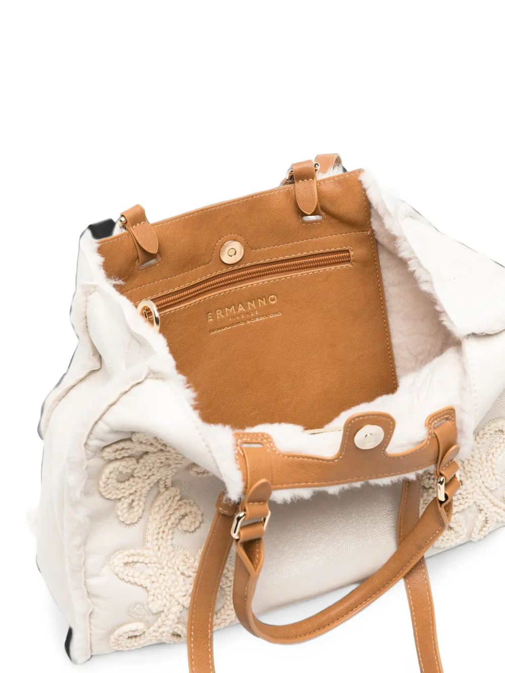 ERMANNO FIRENZE small Barbara floral-embroidery tote bag Beige