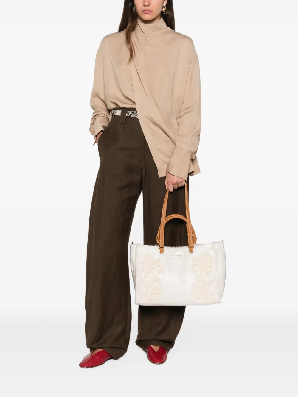 ERMANNO FIRENZE small Barbara floral-embroidery tote bag Beige