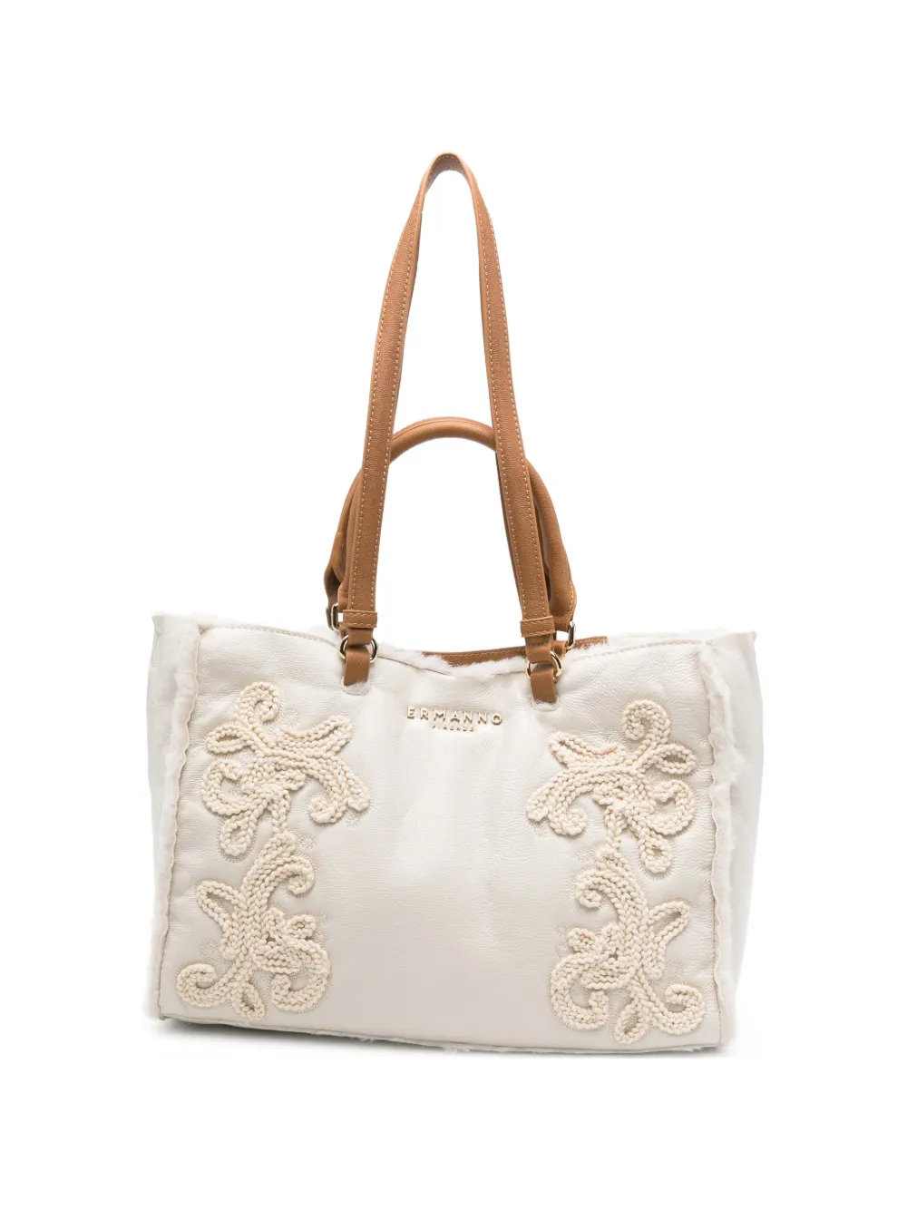 ERMANNO FIRENZE small Barbara floral-embroidery tote bag Beige