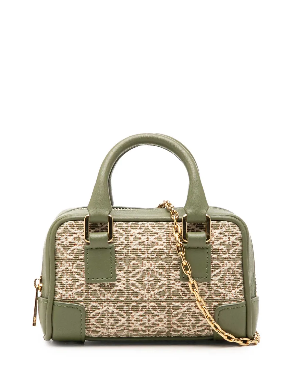 Loewe Pre-Owned 2021 Nano Anagram Jacquard and Calfskin Amazona satchel - Verde