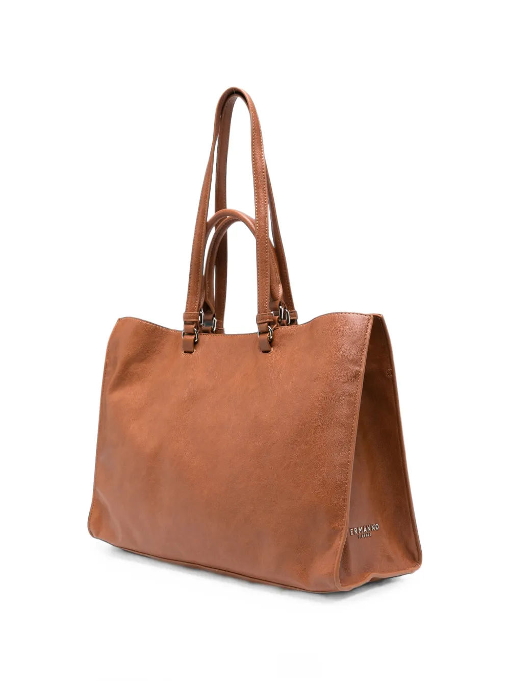 ERMANNO FIRENZE Grote leren shopper met geborduurd logo Bruin