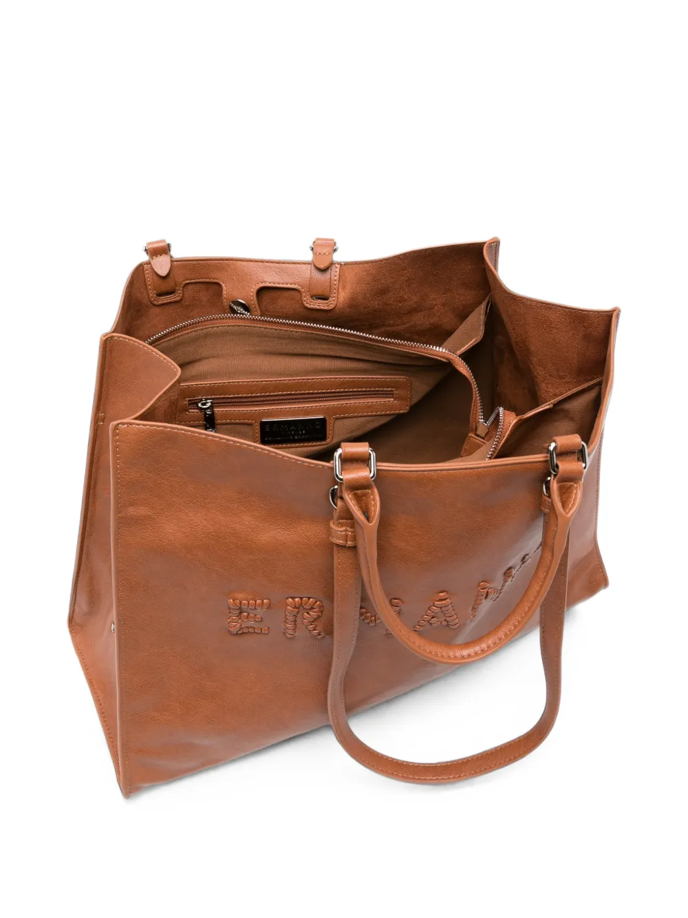 ERMANNO FIRENZE Grote leren shopper met geborduurd logo Bruin