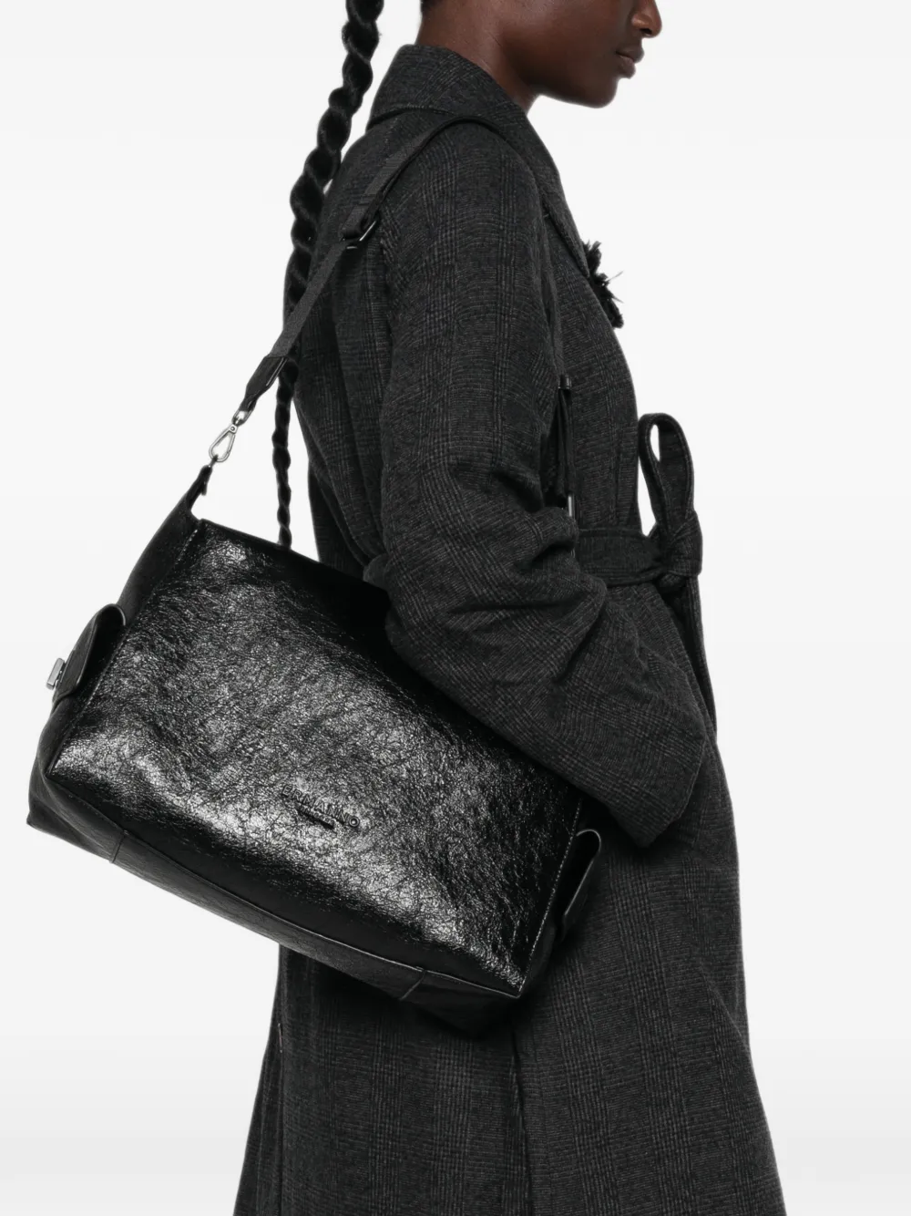 ERMANNO FIRENZE crinkled-leather crossbody bag Zwart