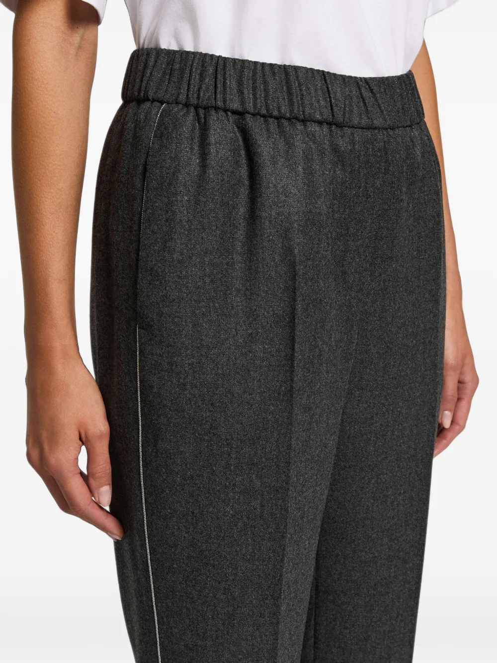 Peserico Broek met elastische tailleband en ketting afwerking Grijs