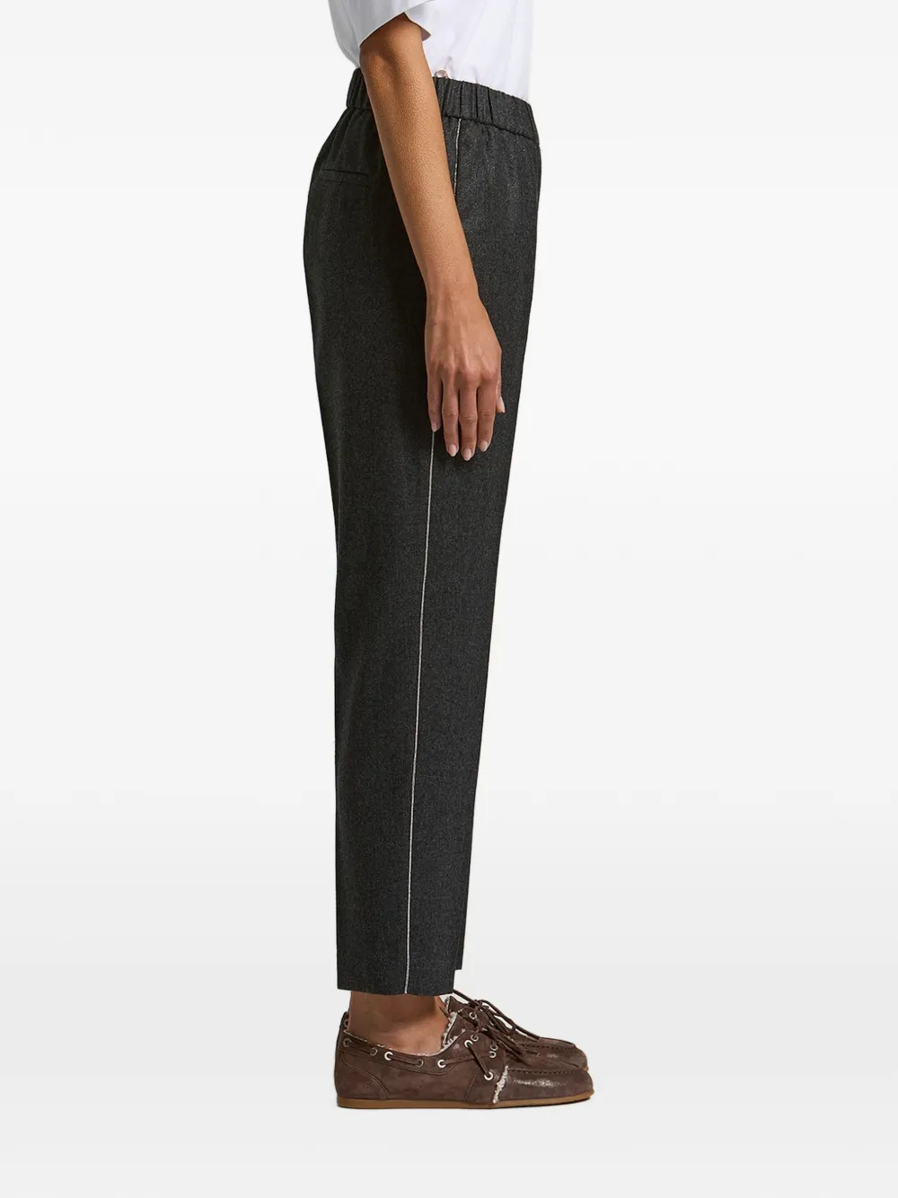 Peserico Broek met elastische tailleband en ketting afwerking Grijs
