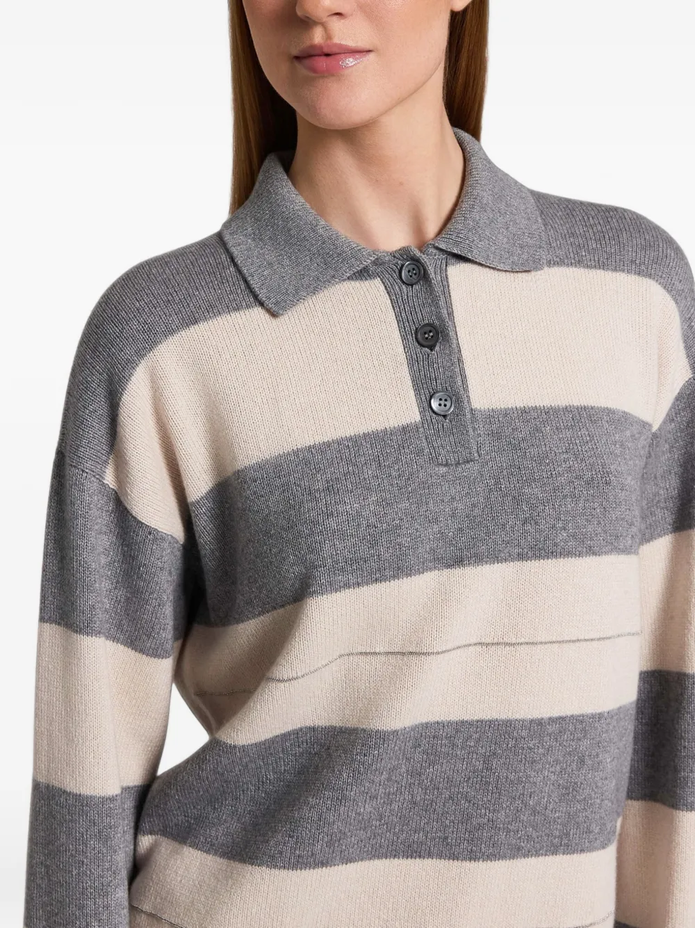 Peserico striped polo-collar sweater Grijs