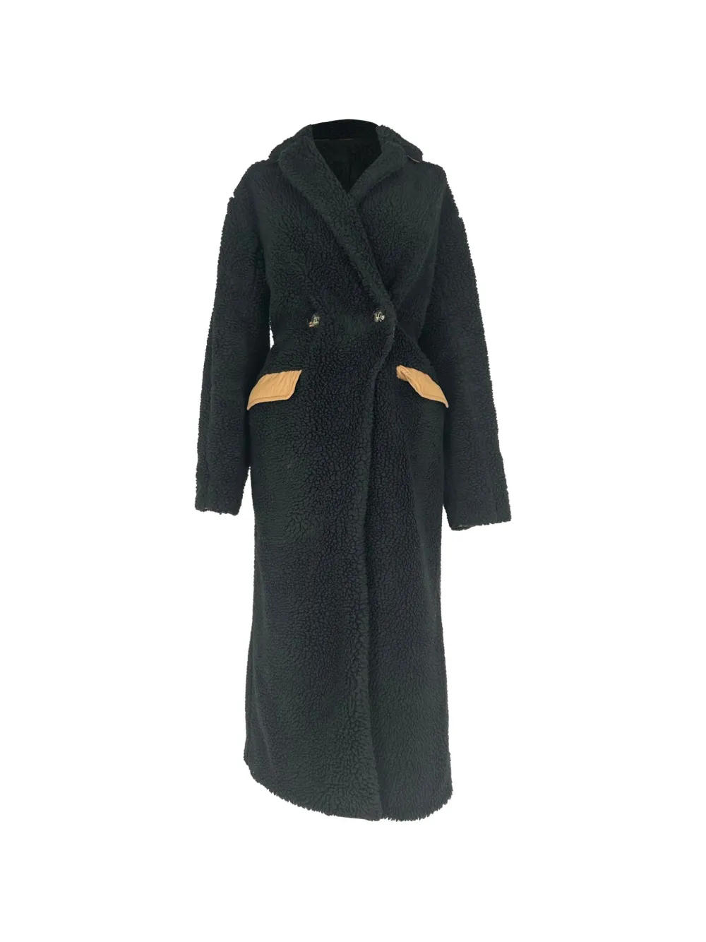 GANNI Cappotto doppiopetto teddy - Nero