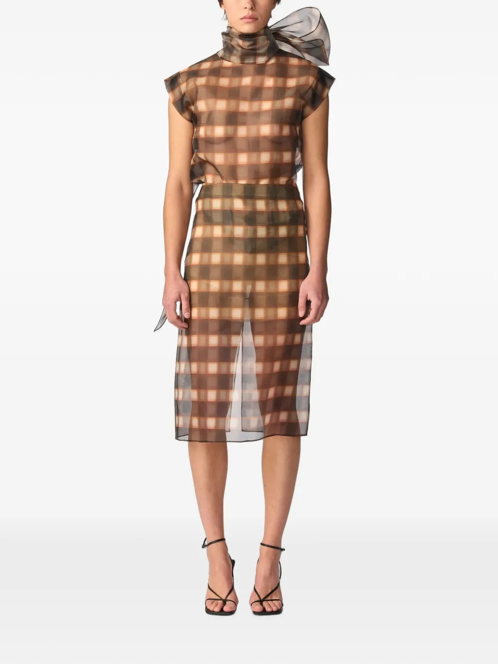 Monse Geruite midi-rok Bruin