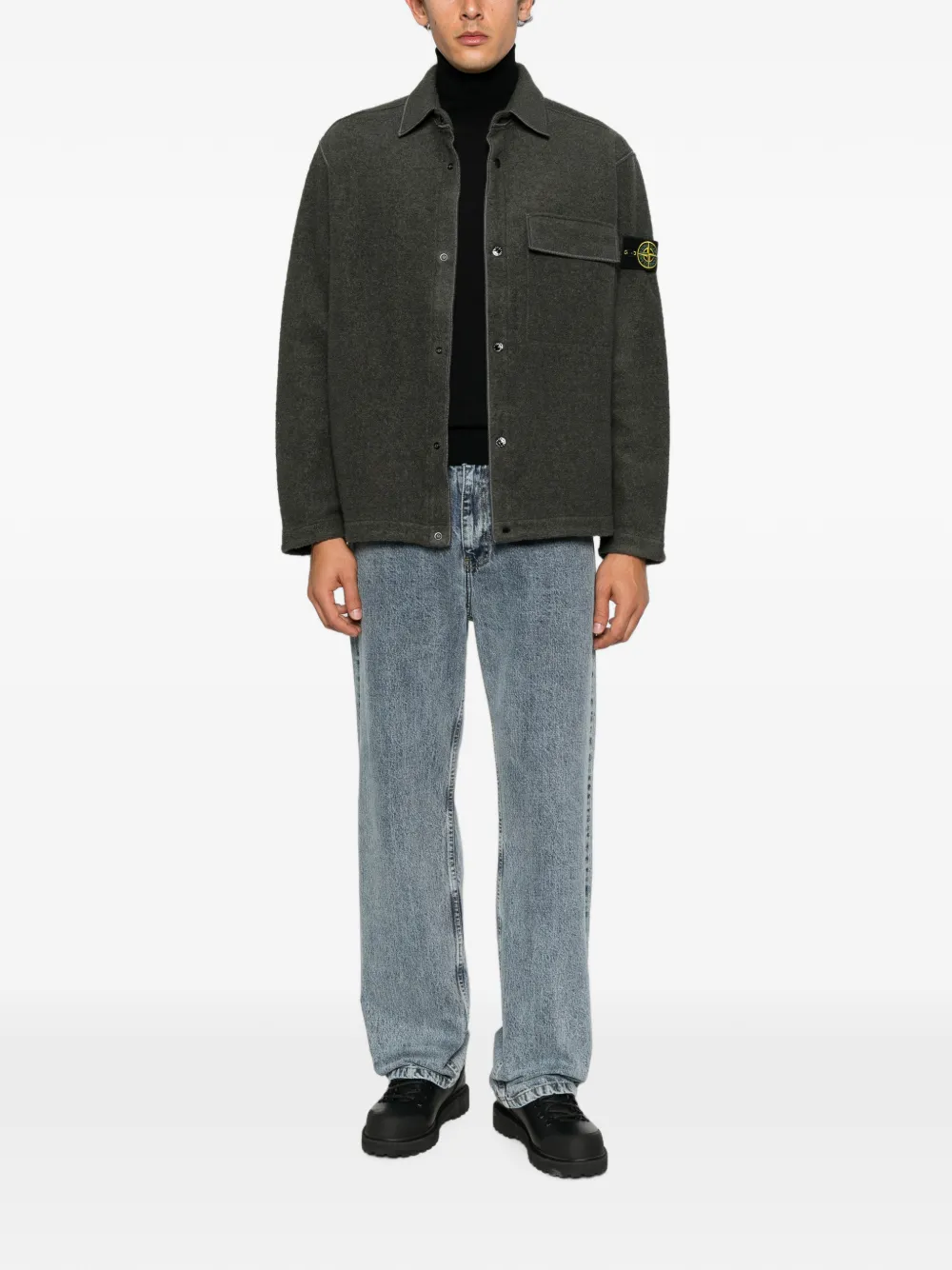 Stone Island Shirtjack met logopatch Grijs