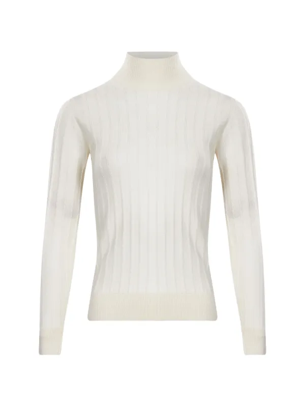 Tagliatore Ribbed-knit High-neck Sweater in Neutrals