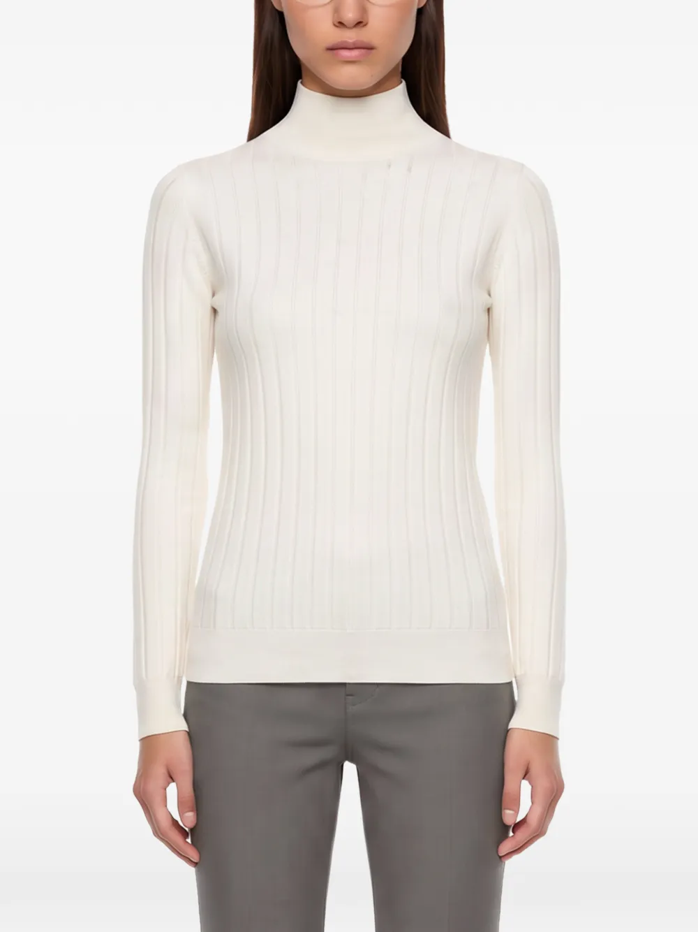 Tagliatore Ribbed-knit High-neck Sweater in Neutrals, view 3