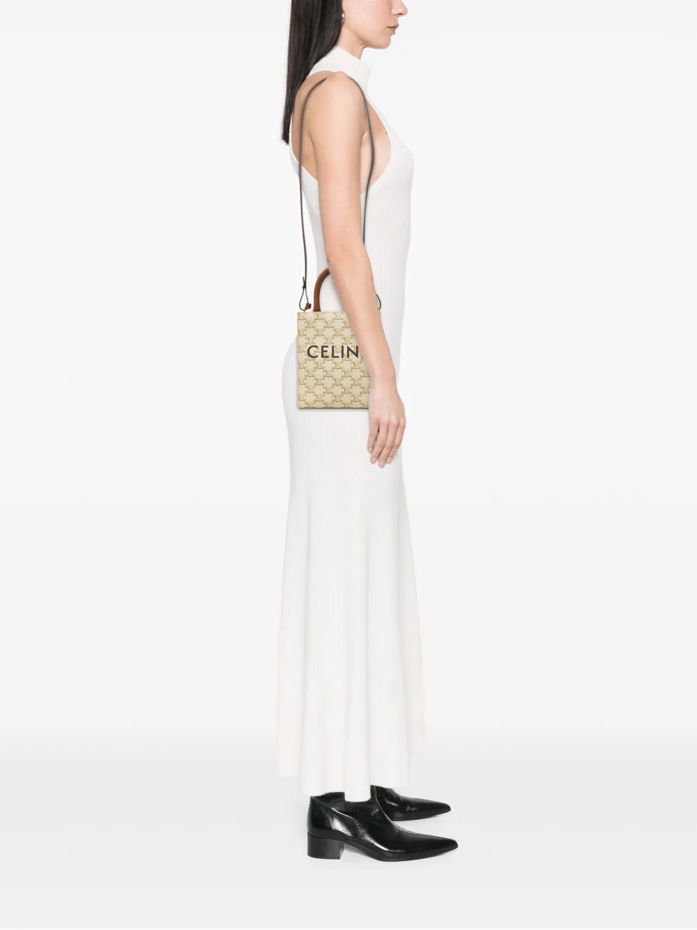 Celine Pre-Owned 2023 Triomphe Vertical Cabas gecoate canvas mini-tas Wit