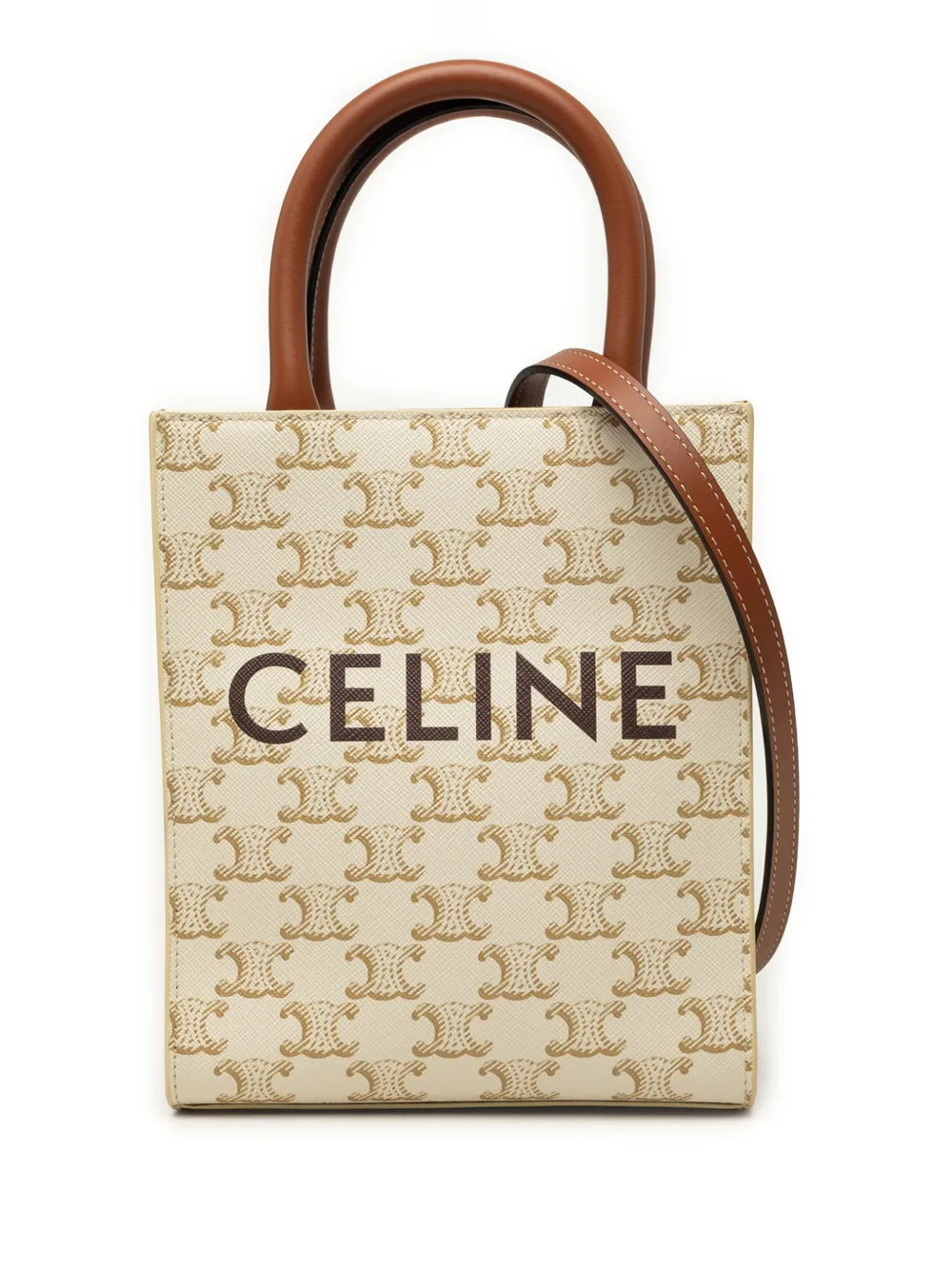 Celine Pre-Owned 2023 Mini Triomphe Coated Canvas Vertical Cabas satchel - Bianco