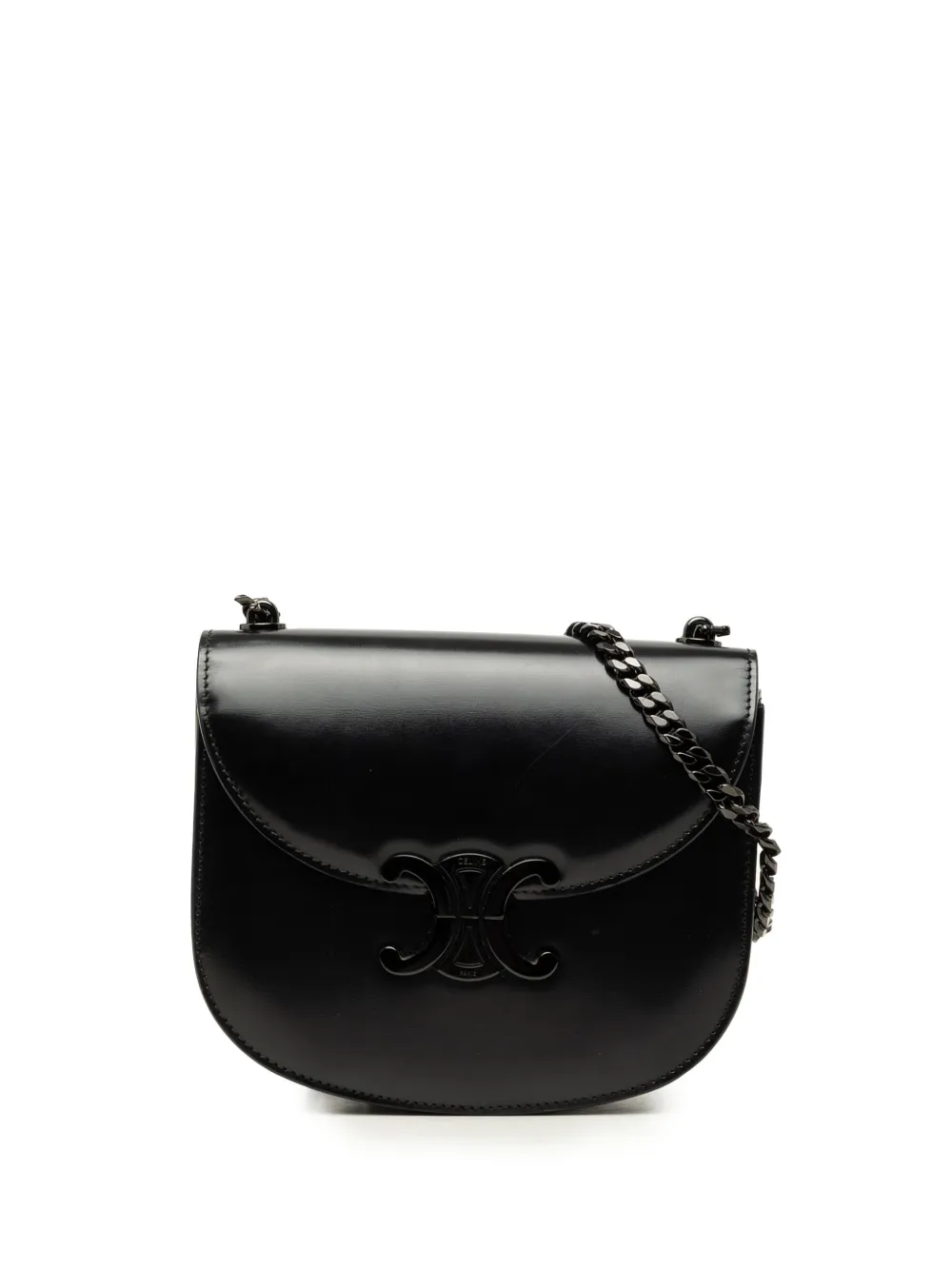 Celine Pre-Owned 2022 Teen Shiny Calfskin Triomphe Besace Clea Chain crossbody bag - Nero