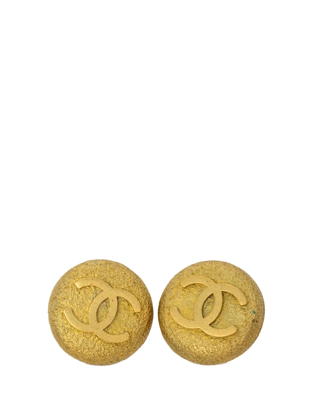 CHANEL Pre-Owned 1994 CC Gold Plated Textured Round Clip On Earrings costume earrings - Oro