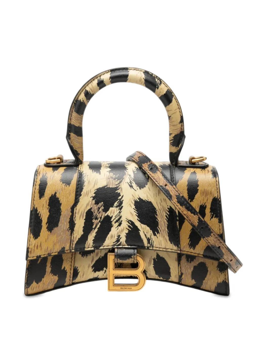 Balenciaga Pre-Owned 2020-2026 Calfskin Leopard Print Hourglass Top Handle Bag XS satchel - Marrone