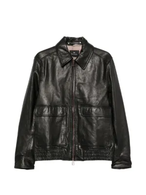 Emporio Armani レザー ボンバージャケット | ブラック | FARFETCH JP