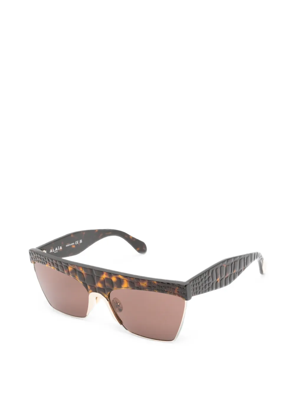Alaia Eyewear Zonnebril met schildpadschild-design en krokodillen-reliëf Bruin