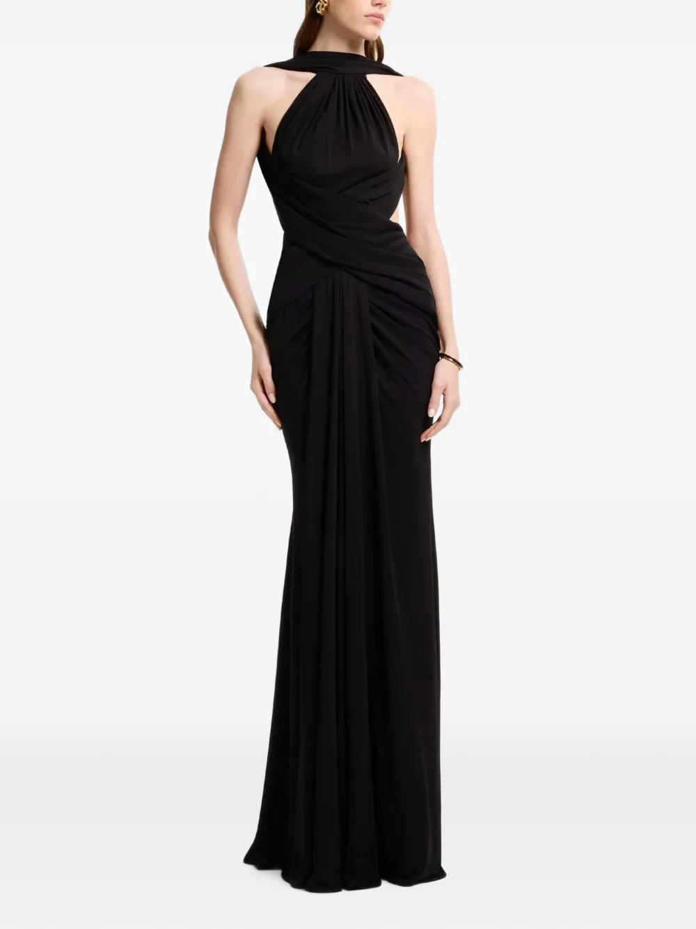Elie Saab Gedrapeerde maxi-jurk met halternek Zwart
