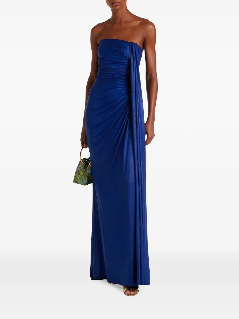 Elie Saab strapless draped maxi dress Blauw