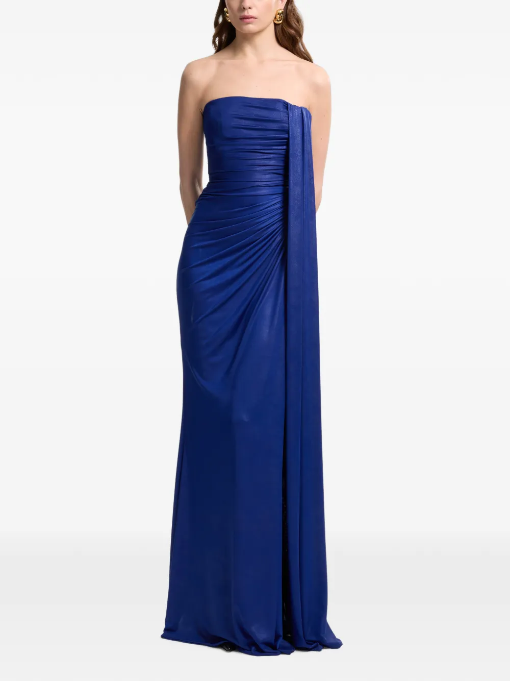 Elie Saab strapless draped maxi dress Blauw