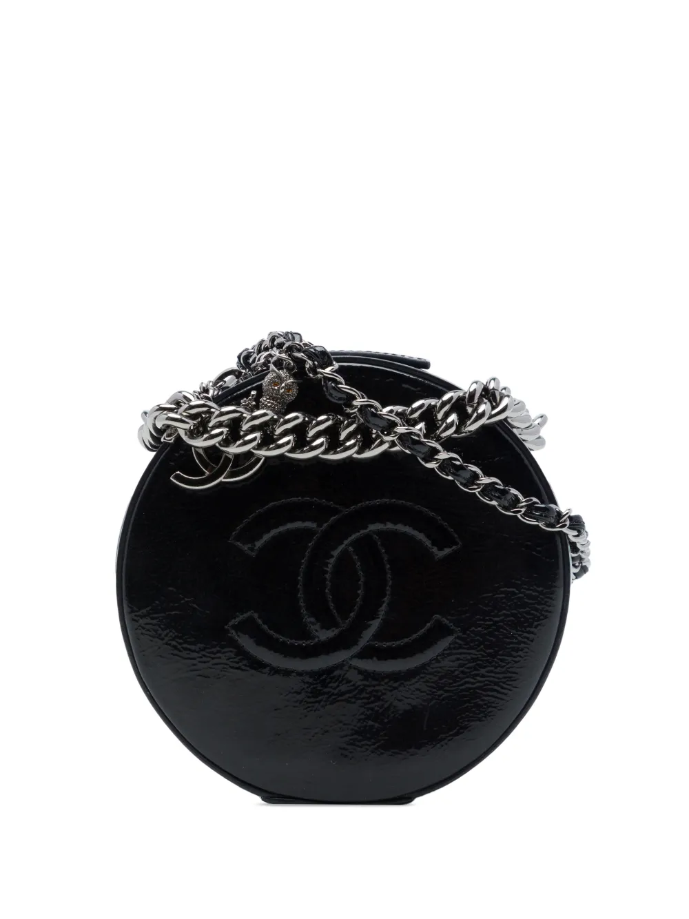 CHANEL Pre-Owned 2018-2019 CC Patent Round as Earth Bag satchel - Nero