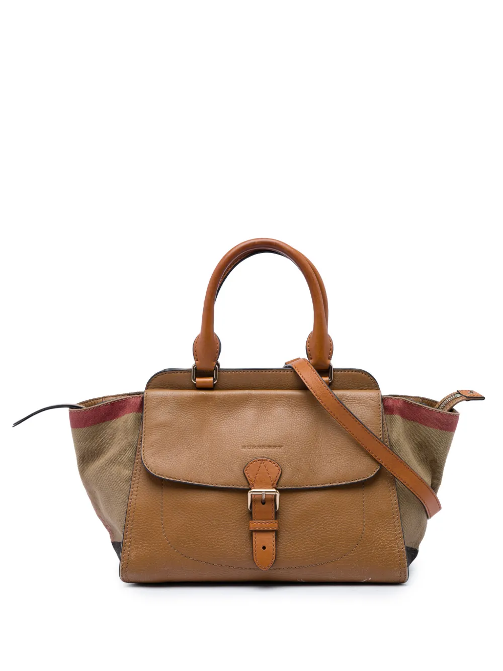 Burberry Pre-Owned 2000-2017 Leather and House Check Canvas Harcourt satchel - Marrone
