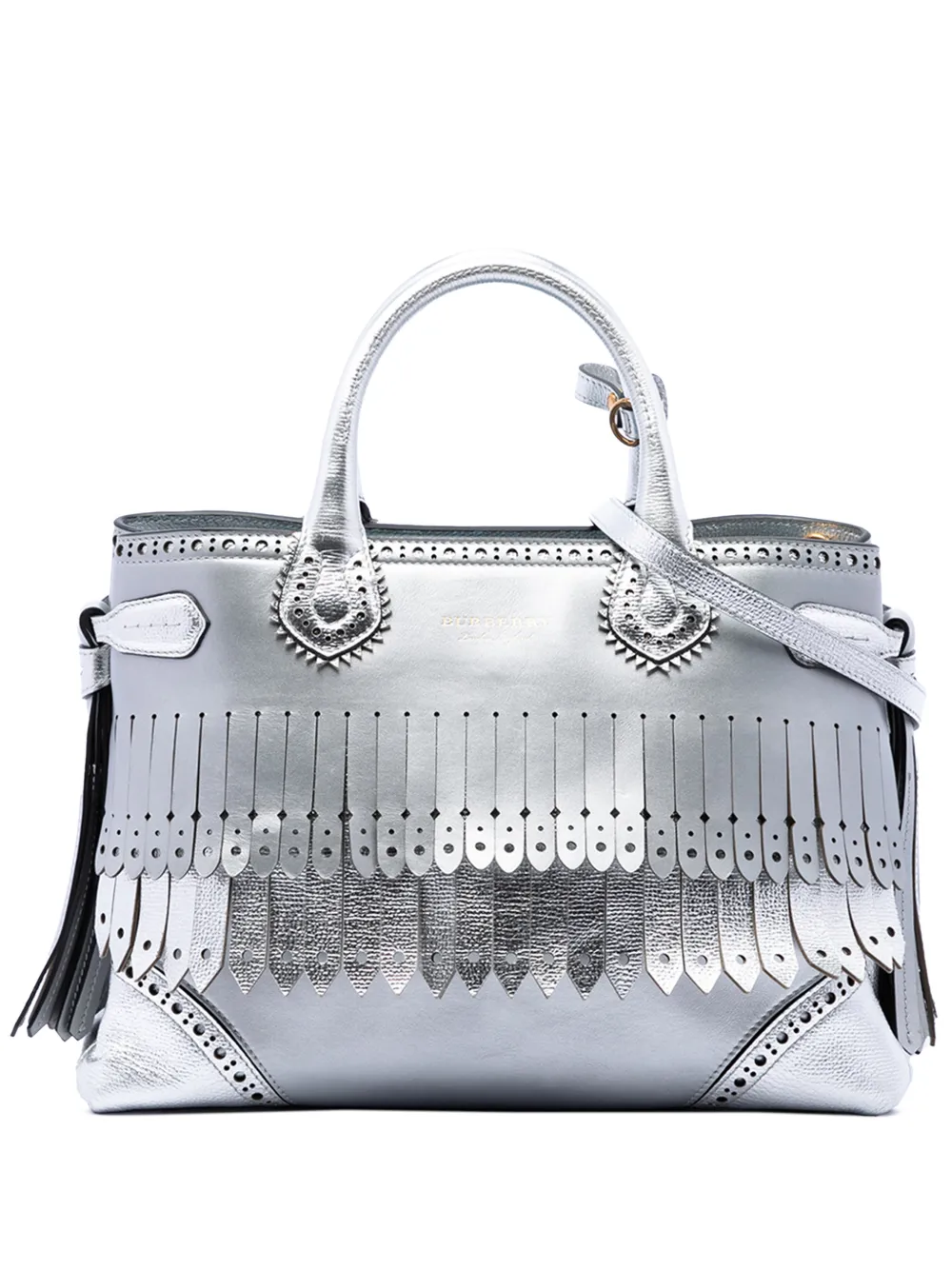 Burberry Pre-Owned 2000-2017 Medium Metallic Leather Brogue Banner satchel - Argento