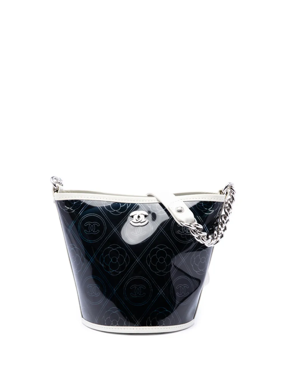 CHANEL Pre-Owned 2018 Small PVC and Crumpled Calfskin Camellia Coco bucket bag - Nero