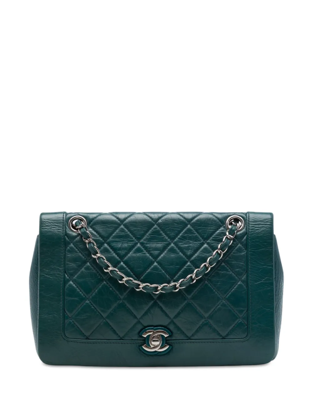 CHANEL Pre-Owned 2018 Medium Quilted Crumpled Calfskin Bi Vintage Full Flap crossbody bag - Verde