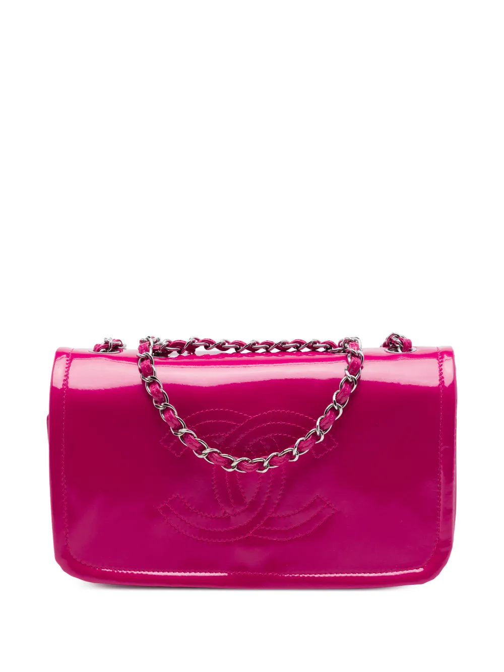 CHANEL Pre-Owned 2010-2011 Ligne Flap Schultertasche mit CC-Motiv aus Lackleder - Rosa